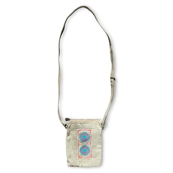 Vintage Addiction Crossbody Bag Small Boho Peasant Cotton Embroidered Flower - Picture 1 of 11